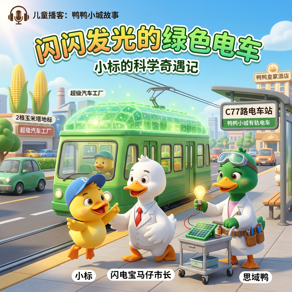 闪闪发光的绿色电车