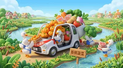 鸭鸭小城-超级工厂造出卖肉菜专用车-场景4-0